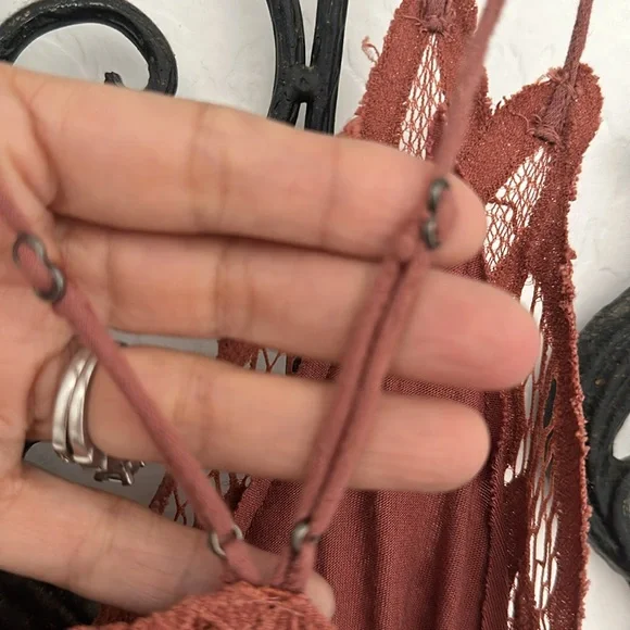 FREE PEOPLE Adella Lace Bralette Crinkle Lined Maxi Dress in Copper Brown Sz S. - Picture 9 of 16